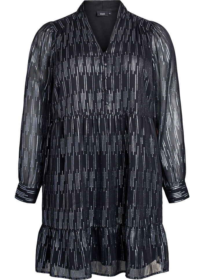 Kort festkjole med glittermønster, Svart, Packshot image number 0