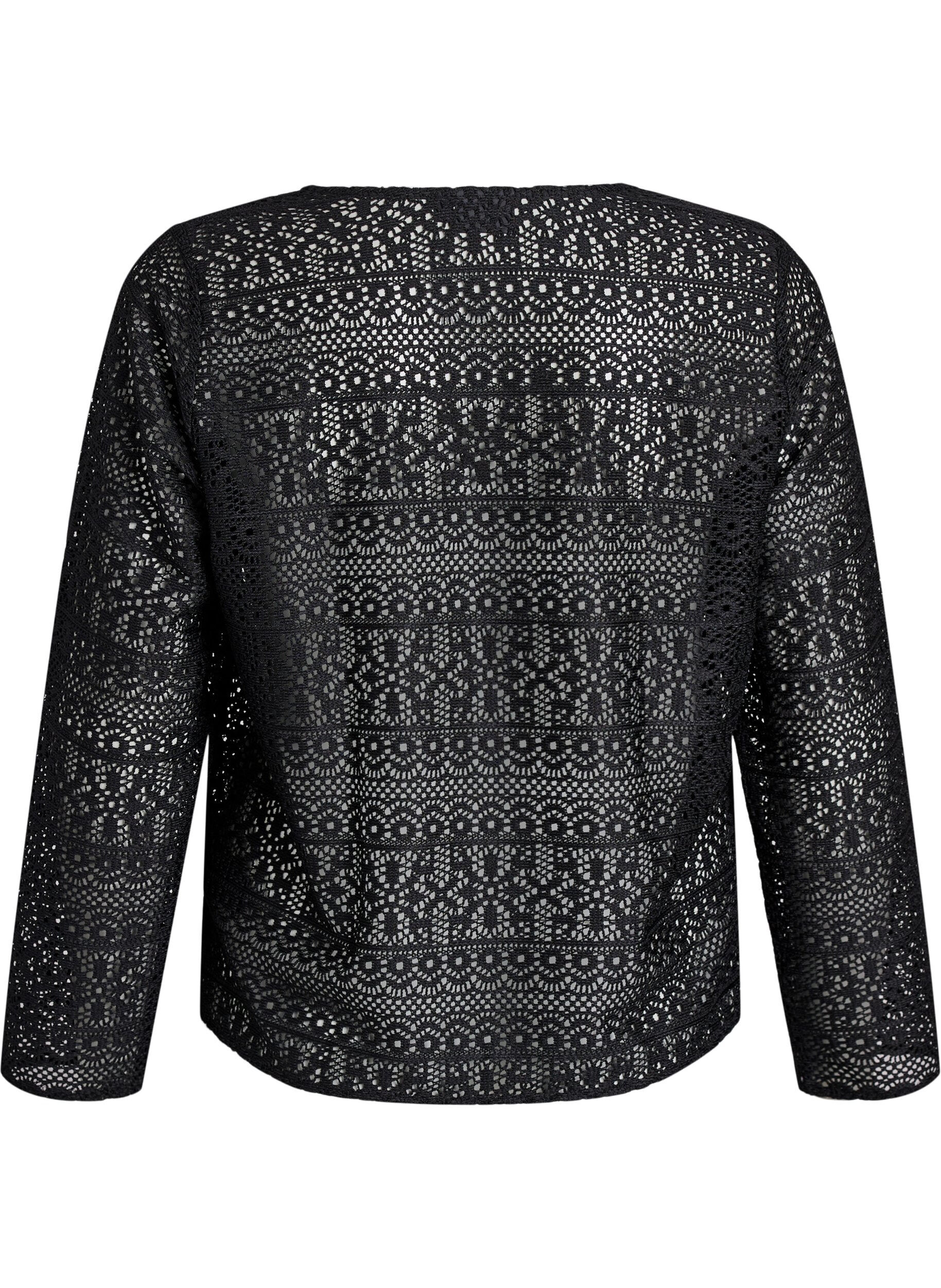 Zizzi Cardigan med hullm&oslash;nster og knyteb&aring;nd, Svart, Packshot image number 1