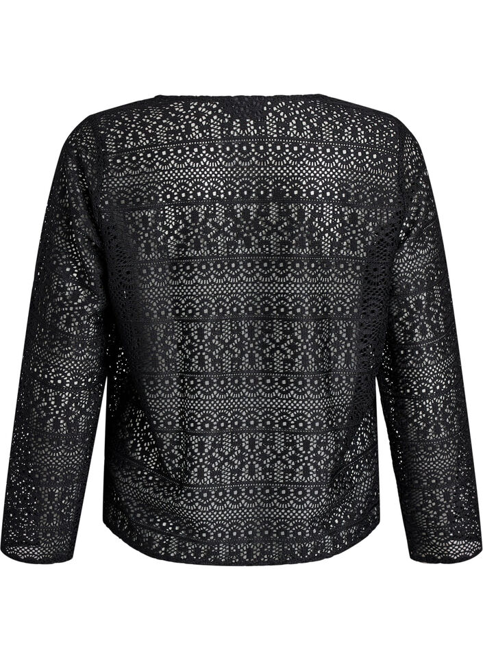 Cardigan med hullmønster og knytebånd, Svart, Packshot image number 1