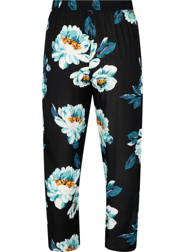 Bukser i viskose med knyting, Black Big Flower, Packshot image number 1