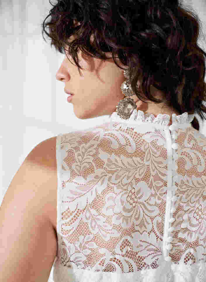 Brudekjole med blonder og plissé, Bright White, Image