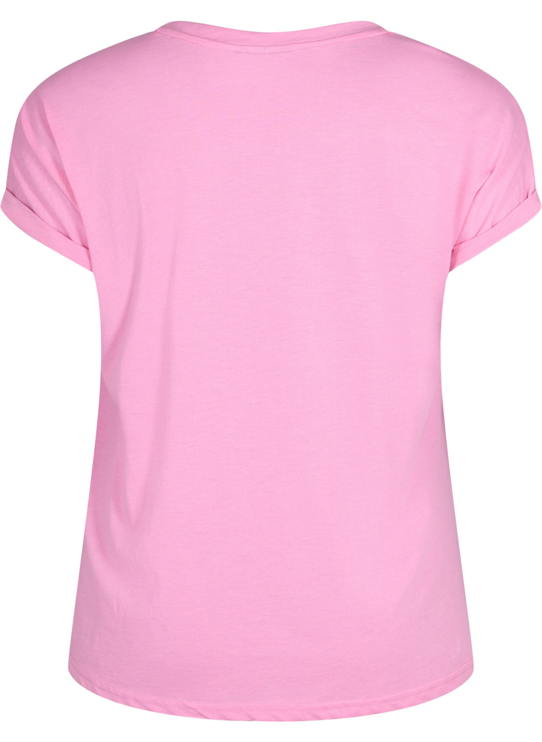 ZizziKortermet T-skjorte i bomullsblanding, Rosa, Packshot image number 1