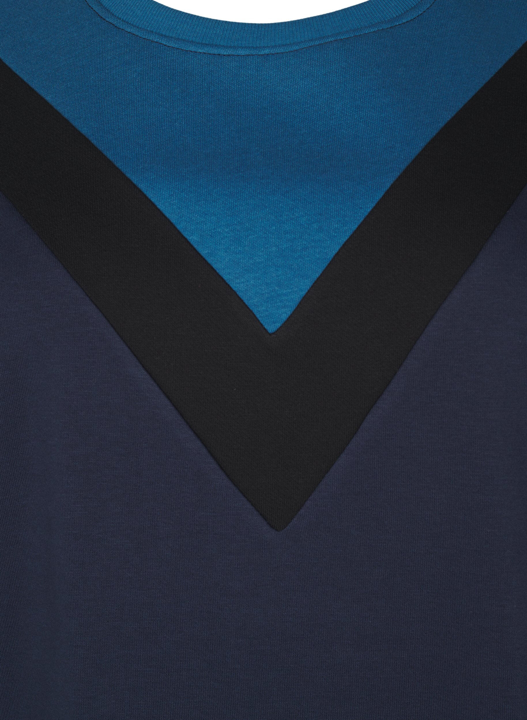 Zizzi Lang, fargeblokket sweatshirt, Navy B. Color Block, Packshot image number 2