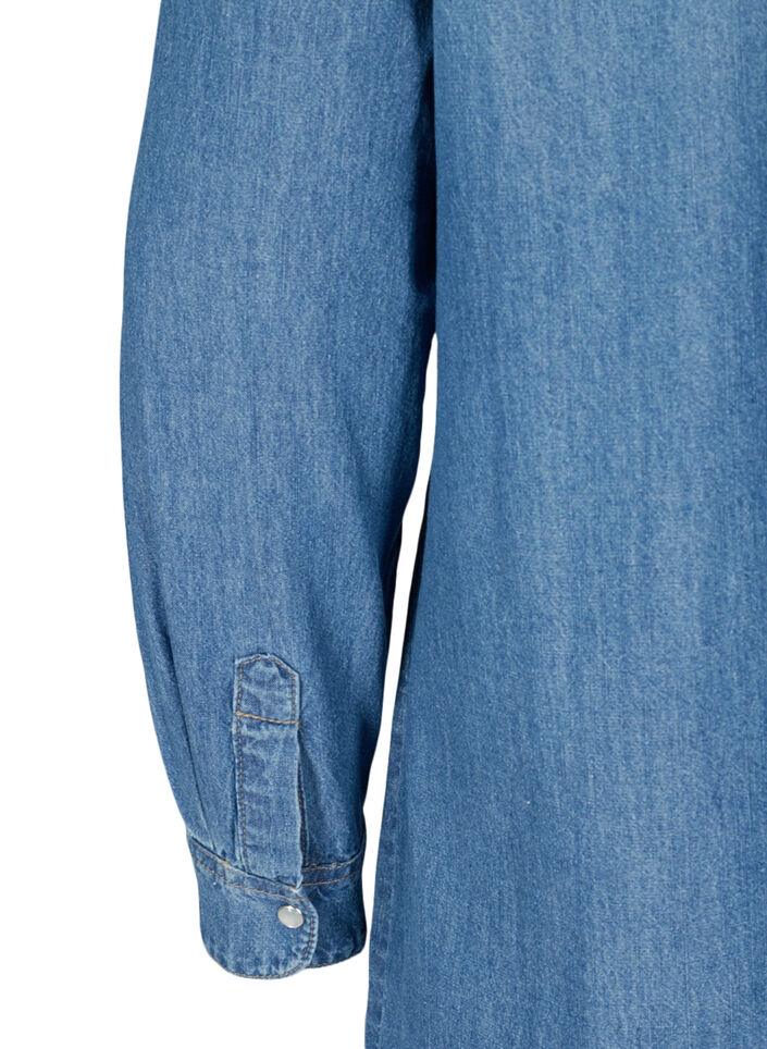 Lang denimskjorte i bomull, Blue denim, Packshot image number 3
