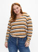 Stripete bluse med lange ermer, Svart, Model image number 0