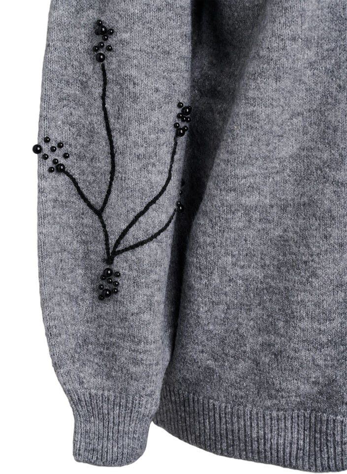 Genser med perlebroderi, Medium Grey Melange, Packshot