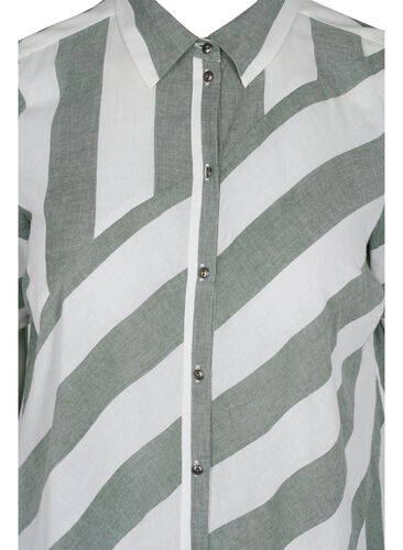 Kortermet skjortekjole i bomull med striper, Thyme Stripe, Packshot image number 2