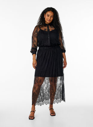 Zizzi Langt blondeskjørt med elastisk midje, Black, Model image number 0