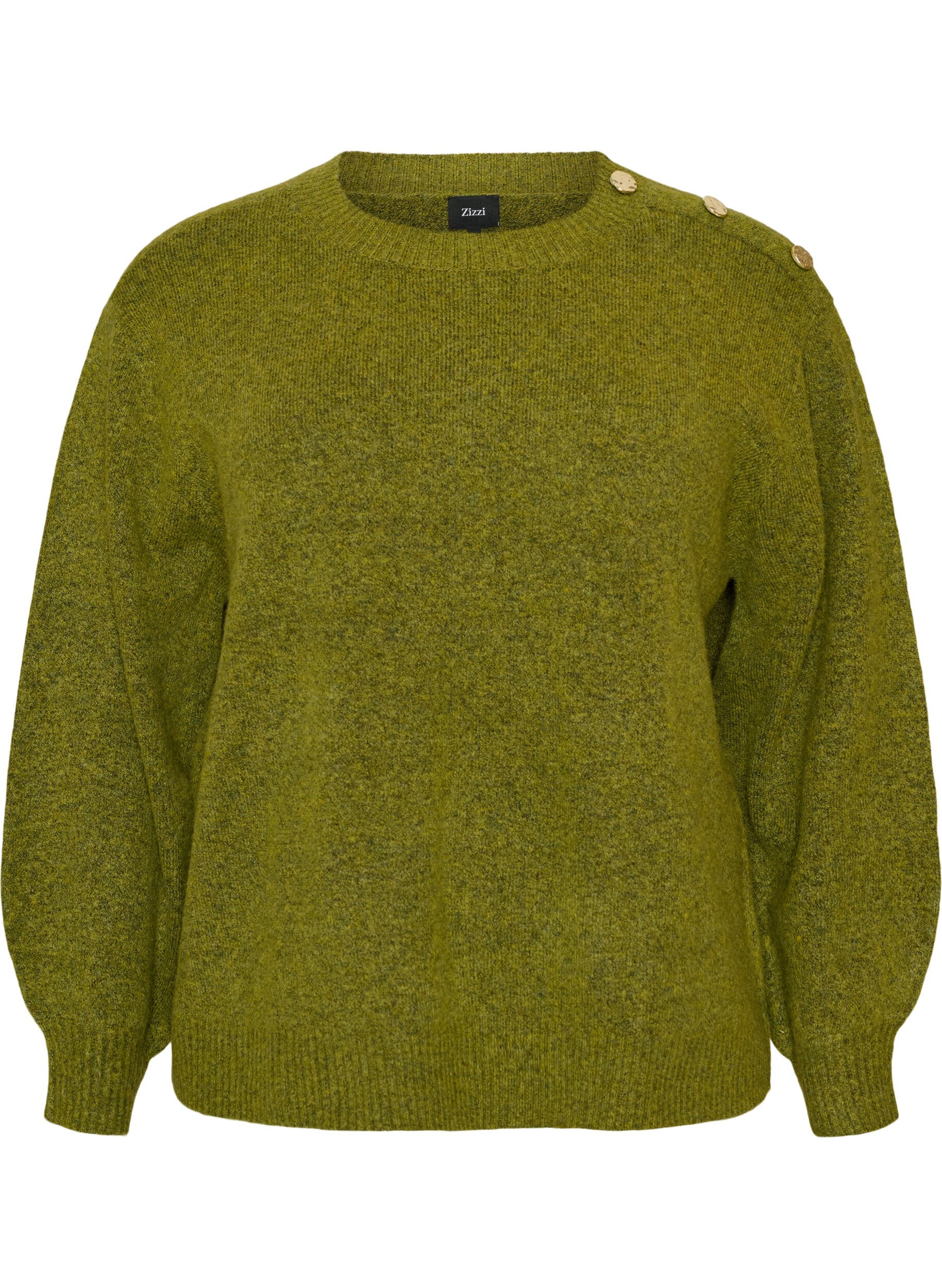 ZizziStrikket bluse med knappdetalj, Gr&oslash;nn, Packshot image number 0