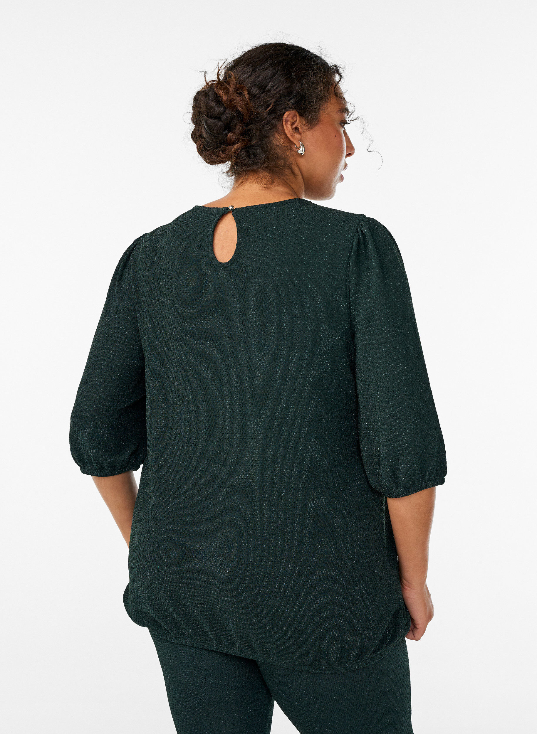 Zizzi Bluse med glitterm&oslash;nster og 3/4 ermer, Gr&oslash;nn, Model image number 2