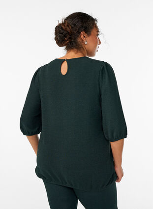 Zizzi Bluse med glittermønster og 3/4 ermer, Grønn, Model image number 2