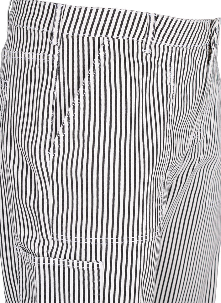 Stripete cargojeans med rett passform, Black White Stripe, Packshot image number 2