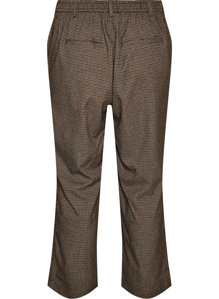 Bukse med sm&aring;t rutem&oslash;nster og straight fit ben, Brun, Packshot image number 1