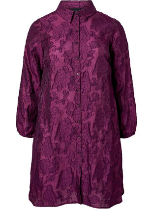 Lang jacquard skjorte, Dark Purple, Packshot image number 0