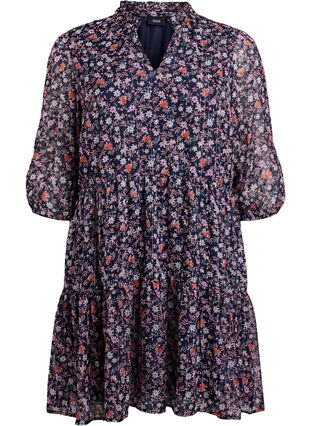 Zizzi Tunika med blomstermønster og glittertråder, Navy Flower AOP, Packshot image number 0