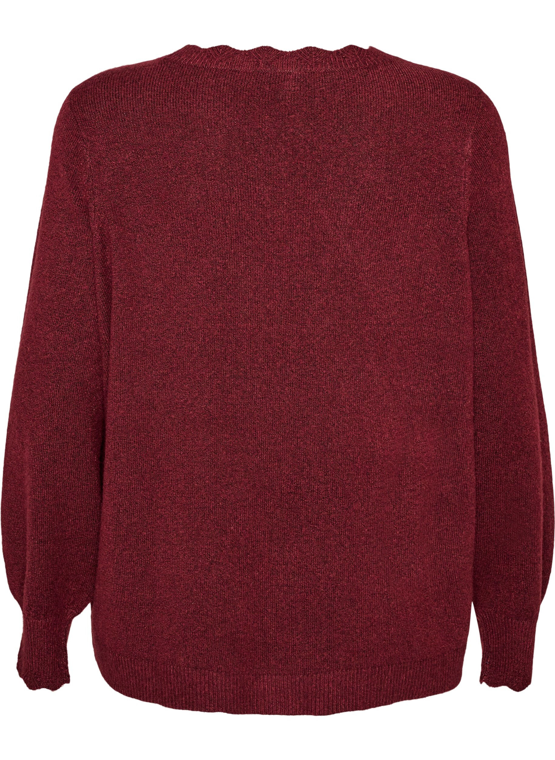 ZizziStrikkebluse med b&oslash;lgete kanter, R&oslash;d, Packshot image number 1