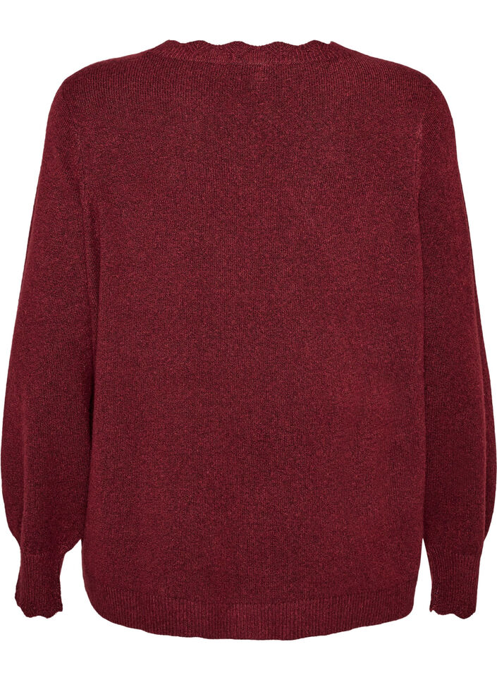 Strikkebluse med b&oslash;lgete kanter, R&oslash;d, Packshot image number 1