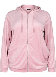 Velour cardigan med hette og lommer, Rosa