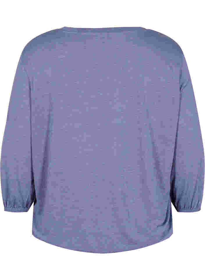 Ensfarget bluse med 3/4-ermer, Deep Cobalt Mel. , Packshot image number 1
