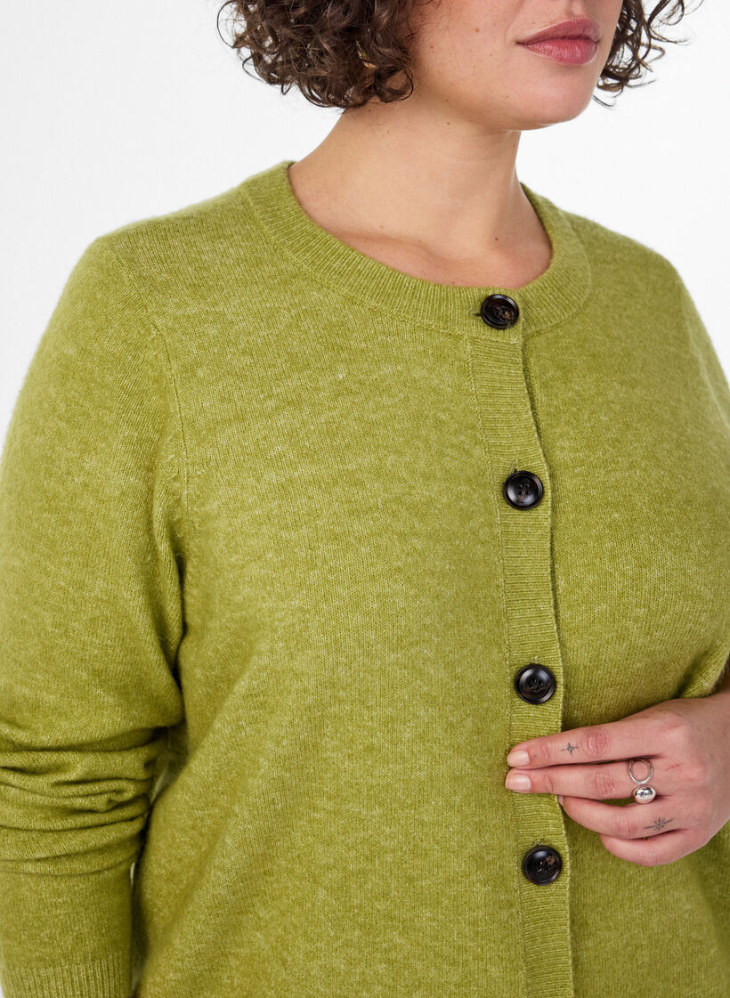 Cardigan med knapper og avrundet front, Gr&oslash;nn, Model image number 3