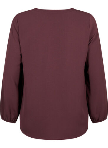 Ensfarget bluse med V-hals, Fudge, Packshot image number 1