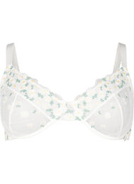 Balconette-BH i mesh med tusenfryd broderi, Bright White