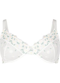 Balconette-BH i mesh med tusenfryd broderi, Hvit Balconette-BH i mesh med tusenfryd broderi