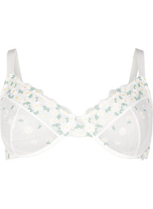 Zizzi Balconette-BH i mesh med tusenfryd broderi, Hvit, Packshot image number 0