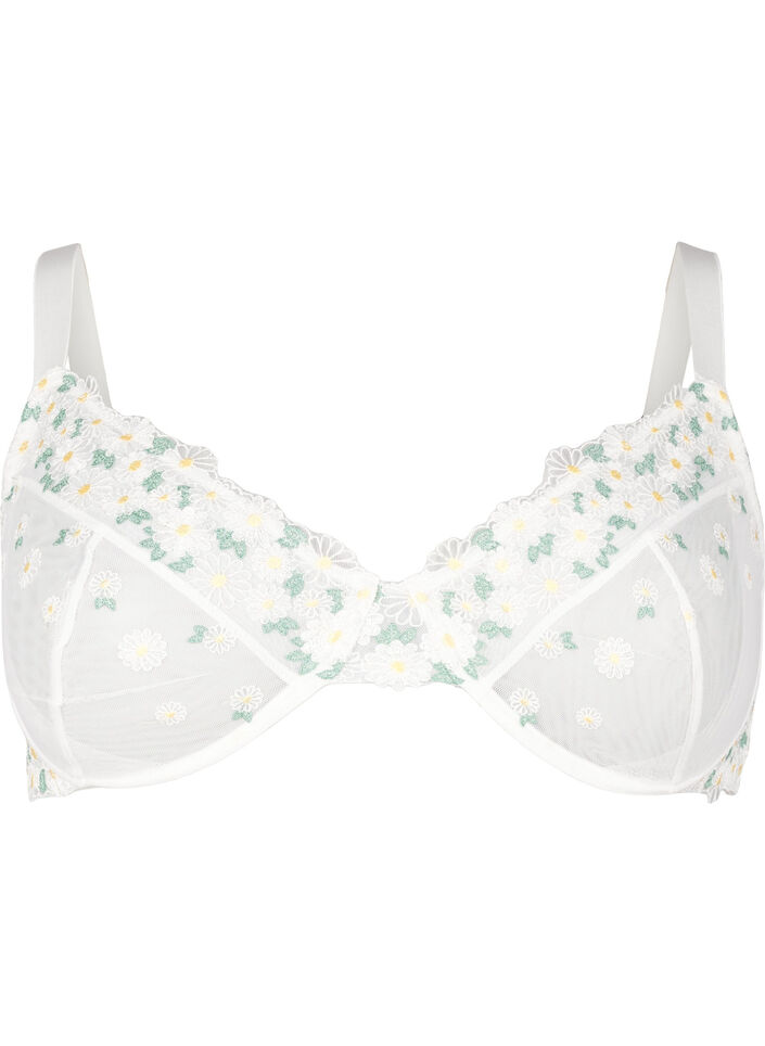 Balconette-BH i mesh med tusenfryd broderi, Hvit, Packshot image number 0