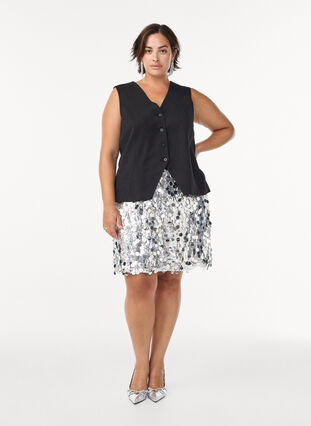 Zizzi Kort paljettskjørt med elastisk midjebånd, Sølv, Model image number 1