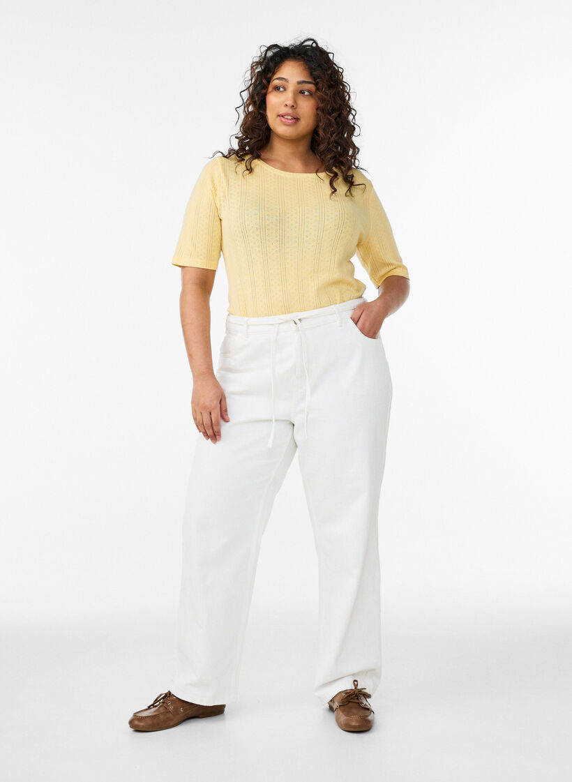 T-skjorte i bomull med hullbroderi, Gul, Model image number 1