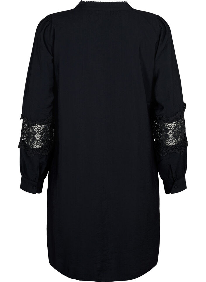 Kjole i viskose med heklede detaljer, Black, Packshot image number 1