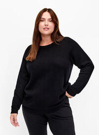 Bluse i strukturstrikket bomullskvalitet, Black, Model