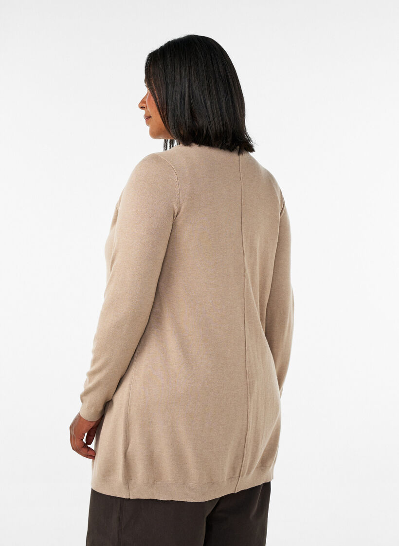 Lang strikkecardigan i viskoseblanding, Beige, Model image number 2