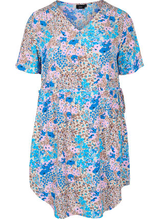 Mønstrete kjole med snøredetaljer, Blue Rose Flower, Packshot image number 0