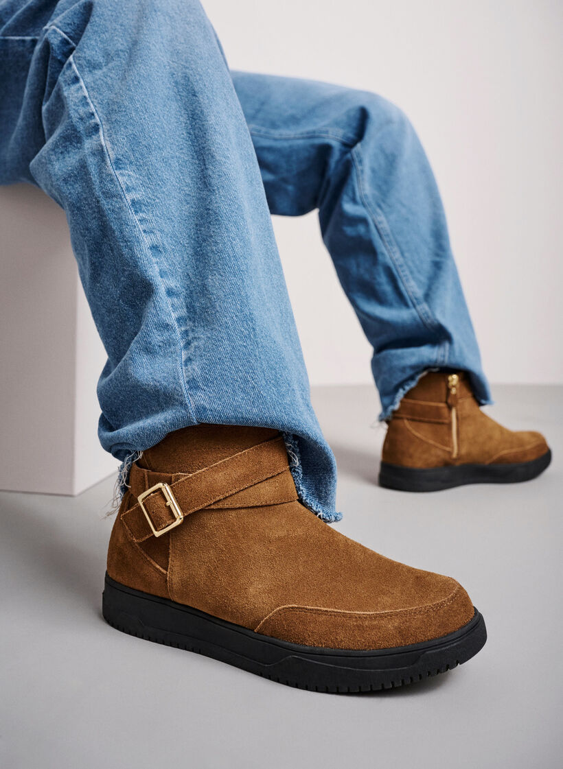 Lave støvler i semsket skinn med bred passform, Tobacco Brown, Image