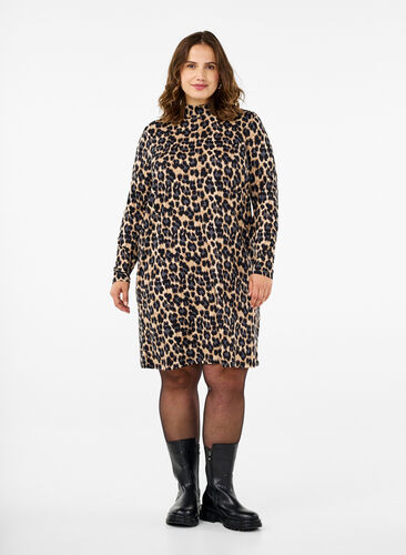 Zizzi FLASH - Kjole med lange ermer og turtleneck, Svart, Model image number 1