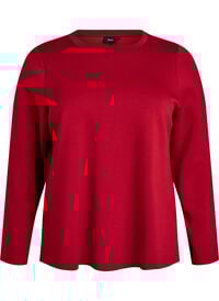 Jerseybluse med rund hals, Rød Jerseybluse med rund hals