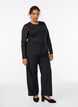 Bluse med blonder, rund hals og slim fit, Svart, Model image number 1