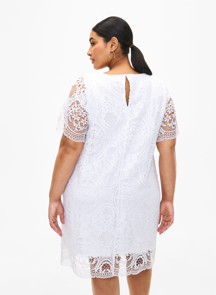 Kortermet festkjole med blonder, Bright White, Model image number 1