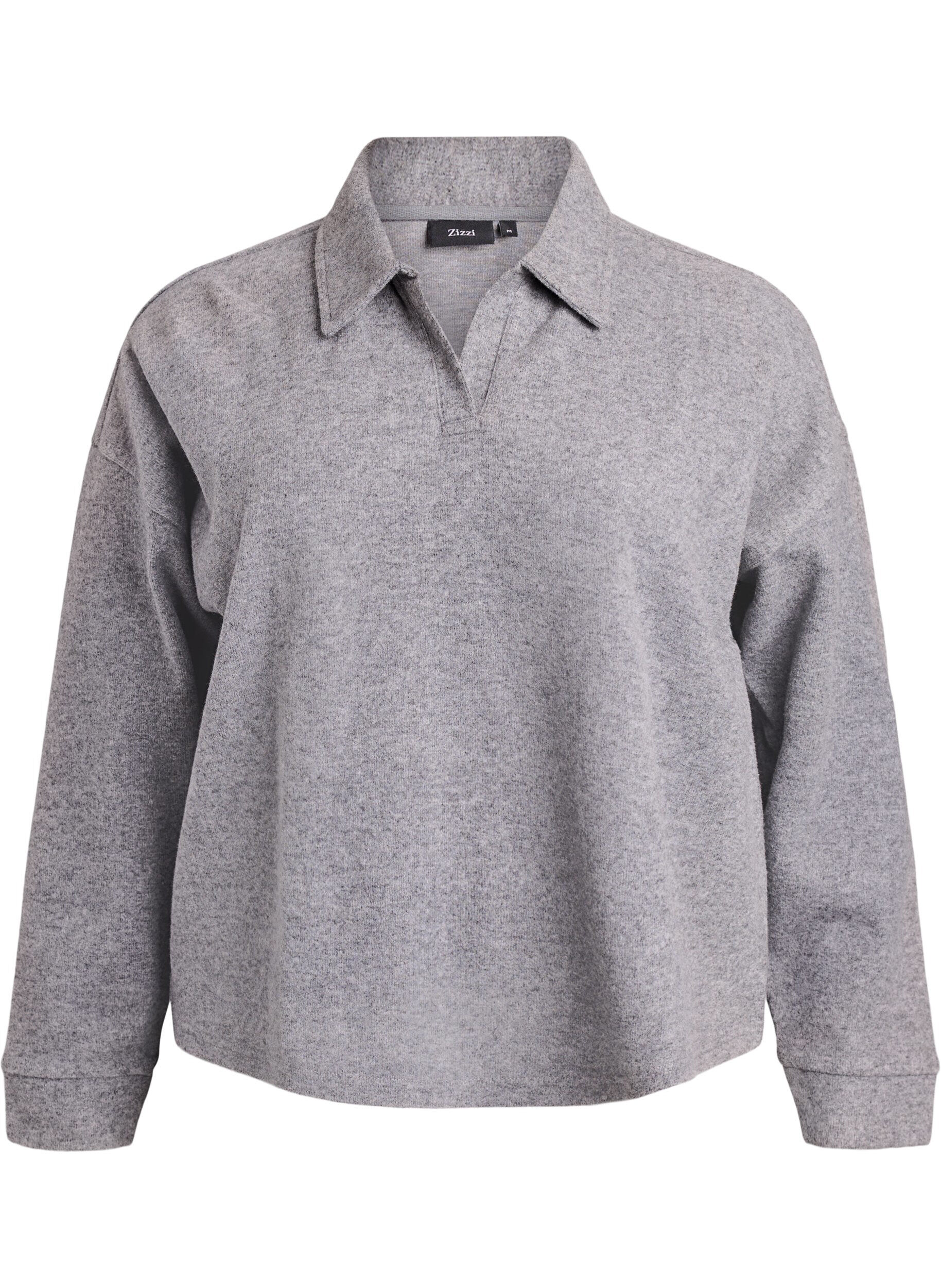 Jersey bluse med krage og V-hals