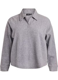 Jersey bluse med krage og V-hals, Grå Jersey bluse med krage og V-hals