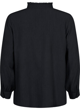 Langermet bluse med rynket krage, Black, Packshot image number 1
