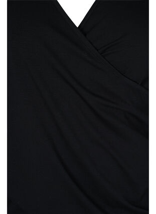 Bomullsbluse med 3/4-ermer og omslagseffekt, Black, Packshot image number 2