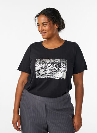 Zizzi FLASH - T-skjorte med trykk, Svart, Model image number 0