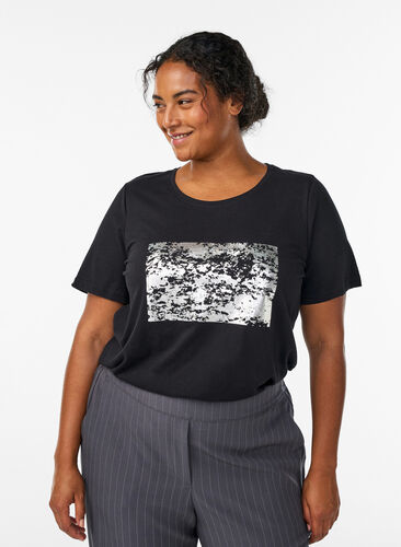 Zizzi FLASH - T-skjorte med trykk, Svart, Model image number 0