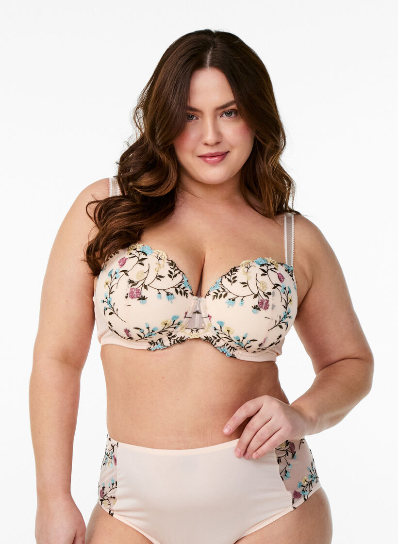 Formstøpt BH med broderte blomster, Rosa, Model image number 0