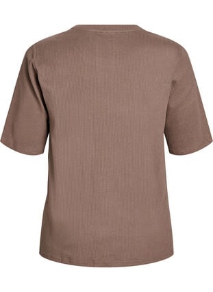 Zizzi Ribbestrikket jerseybluse med korte ermer, Brun, Packshot image number 1