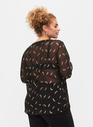 Transparent skjorte med lurexmønster, Black, Model image number 1