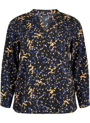 Zizzi FLASH - bluse med lange ermer og trykk, Black Splash AOP, Packshot image number 0